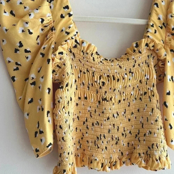 Amanda Uprichard Women's Yellow Monaco Smocked Floral Print Top, Size XS - Picture 14 of 16